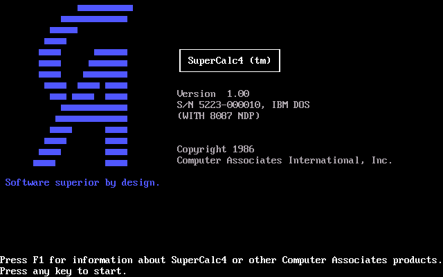 SuperCalc 4 v1.00 IBM PC - Splash